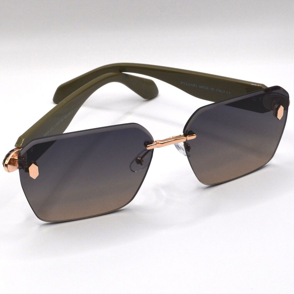 BVLGARI Women’s Rimless Sunglasses Sage Green Brown New 63-16-145 - Picture 12 of 15